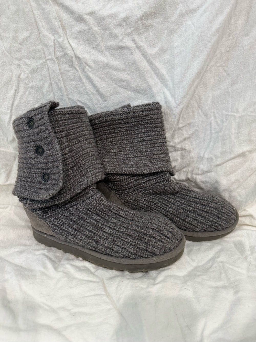 UGG Charcoal Knit Fold-Over Cuff Boots